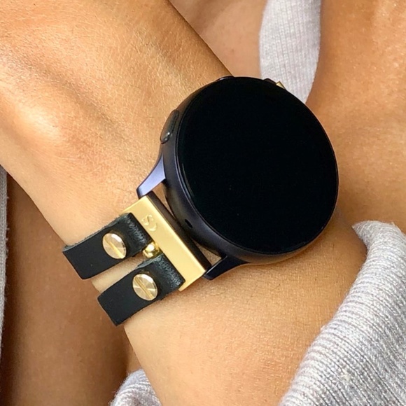 Black Leather Straps Gold Galaxy Active2 Bracelet main image 7